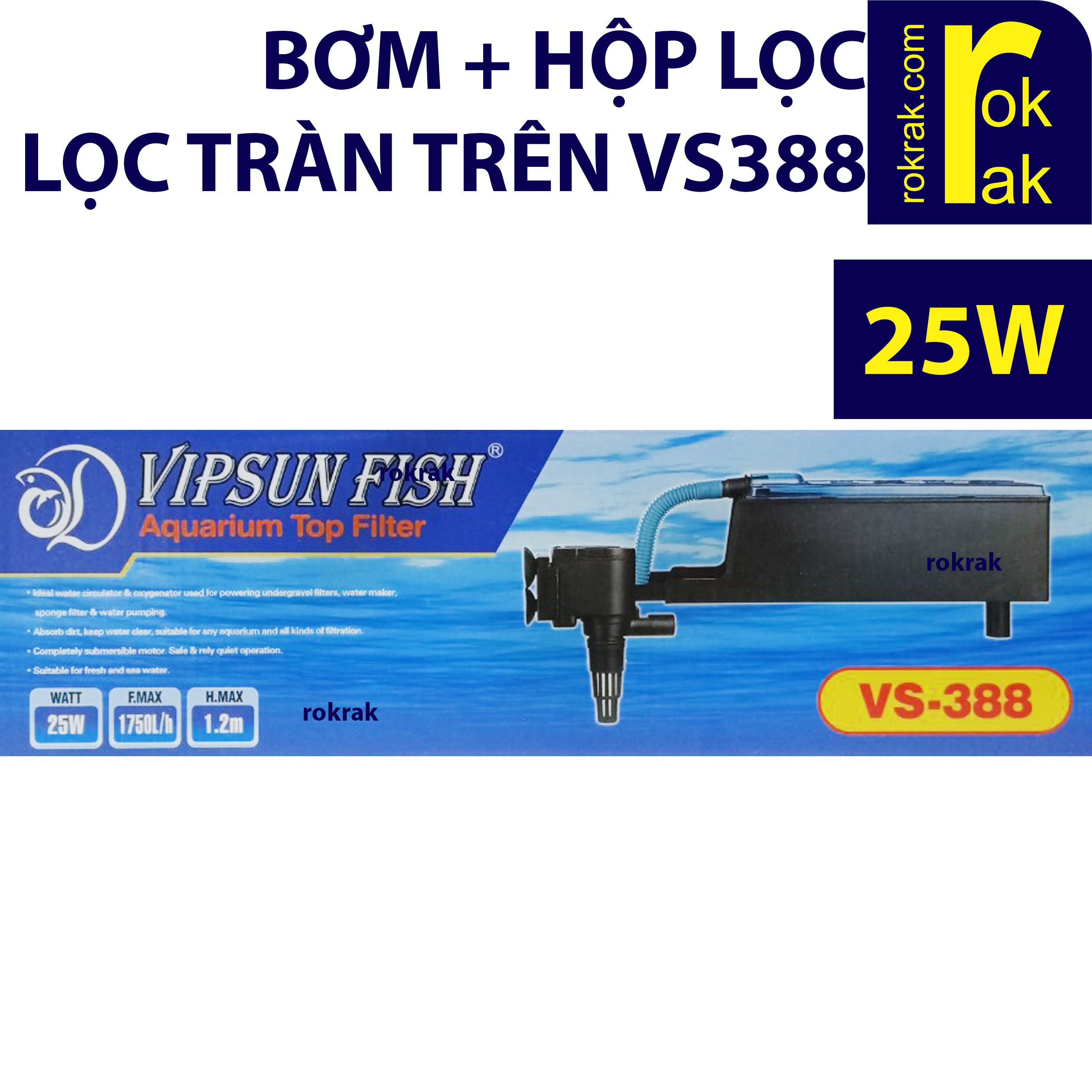 Bộ máy bơm + hộp lọc tràn trên VIPSUN VS-388 AA 388 cho hồ cá cảnh