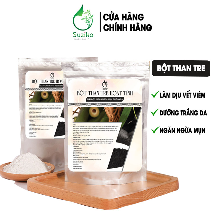 Bột mặt nạ than tre hoạt tính thải độc ngăn ngừa mụn - bột đắp mặt dưỡng da suziko handmade