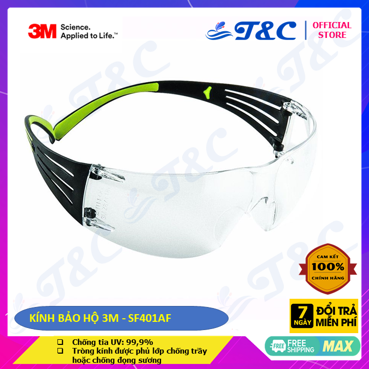 Kính bảo hộ 3m sf401af - chống tia uv: 99,9% - tròng kính được phủ lớp chống trầy hoặc chống đọng sương