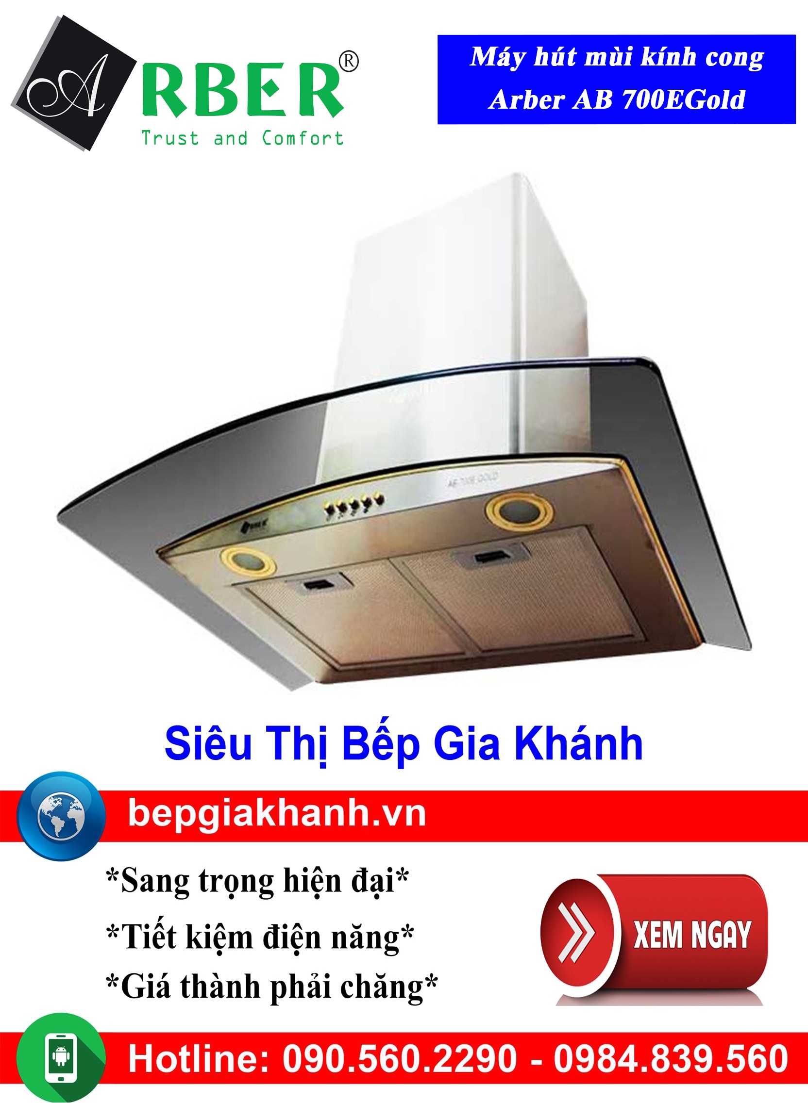 [HCM]Máy hút mùi kính cong 70cm Arber AB 700EGold, máy hút mùi nhà bếp, máy hút mùi bếp, máy hút mùi kính cong, máy hút mùi canzy, máy hút mùi mini, máy hút mùi âm trần, máy hút mùi electrolux, may hut mui
