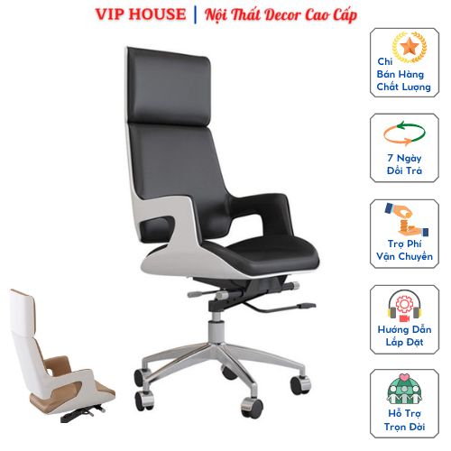Ghế Xoay Văn Phòng, Ghế Giám Đốc Trưởng Phòng Lãnh Đạo Lưng Gỗ Nệm Da Êm Ái, Ghế Làm Việc Nâng Hạ Di Chuyển Tiện Lợi Lưng Cao Thấp Đa Dạng