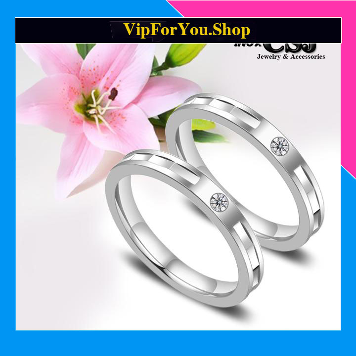 nhẫn cặp đôi tình nhân inox cắt cạnh đính xoàn cao cấp đẹp, không đen - tặng hộp xinh xắn - số lượng 02 chiếc