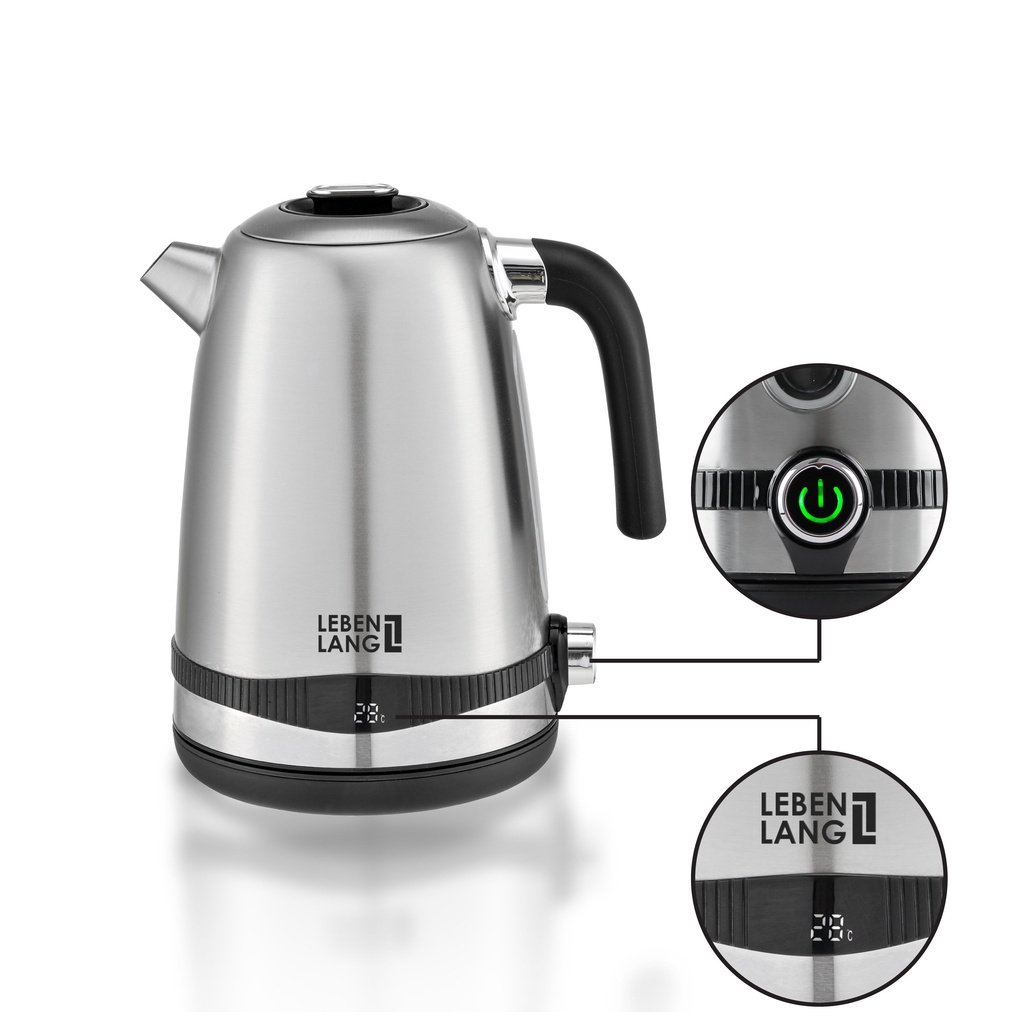 Ấm đun siêu tốc lebenlang lbe2662 chính hãng 100% từ đức, bình đun siêu tốc có nút chọn nhiệt độ cần đun, đế xoay 360 độ - docavo