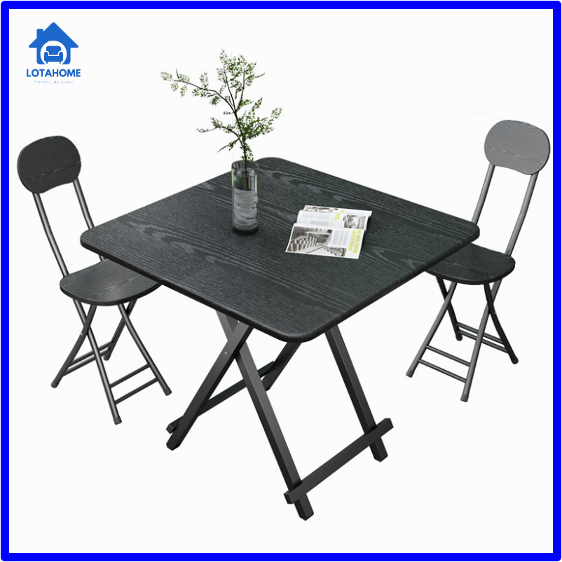 Combo bộ bàn ghế ăn gấp gọn thông minh, bàn gỗ vuông kích thước 80x80x74cm