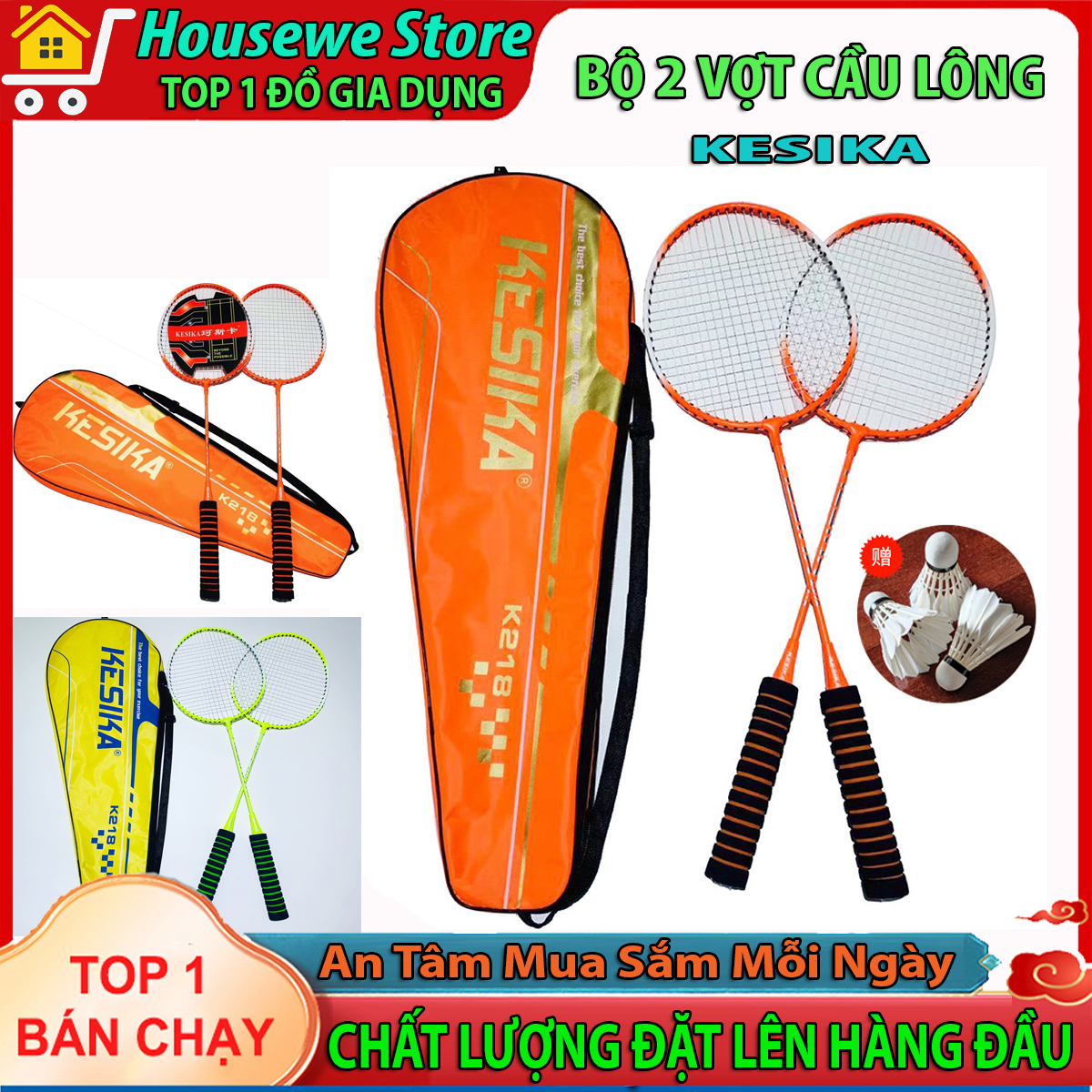 Bộ vợt cầu lông chính hãng kesika, combo bộ 2 vợt cầu lông - cặp vợt cầu lông tốt nhẹ dây căng trợ lực, vợt cầu lông 2 cái, cặp vợt đánh cầu lông giá rẻ, bộ vợt đánh cầu lông