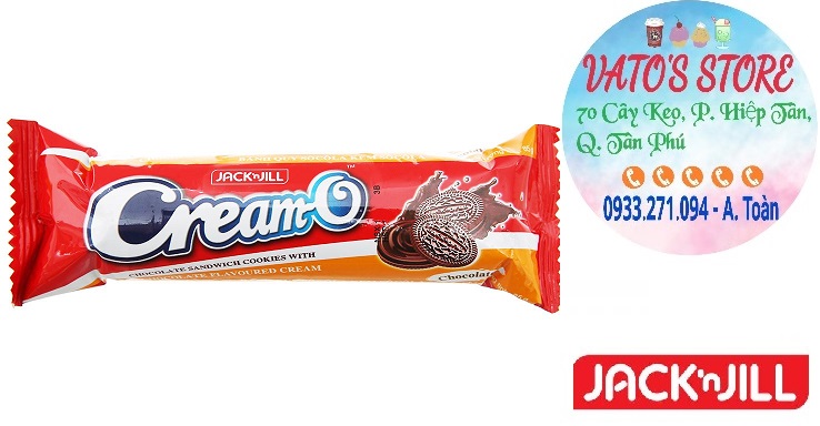Combo 5 cây bánh cream-o socola nhân socola 85g / bánh quy socola cream-o jack n' jill nhân kem socola 85g