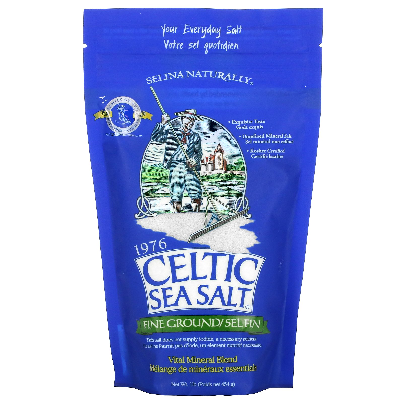 [Hoàn Tiền 15%]Muối biển Celtic xay mịn Selina Naturally 454g
