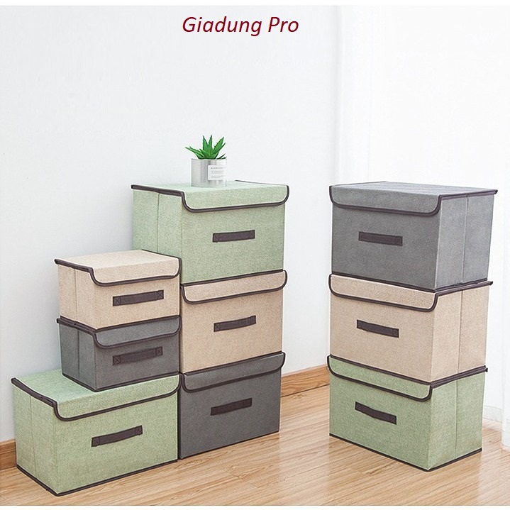 Combo 02 hộp vải đựng đồ đa năng/hộp vải khung cứng có nắp/hộp xắp xếp/giỏ đựng đồ chơi/thùng đựng đồ tiện dụng/giỏ xắp xếp quần áo - giadung pro