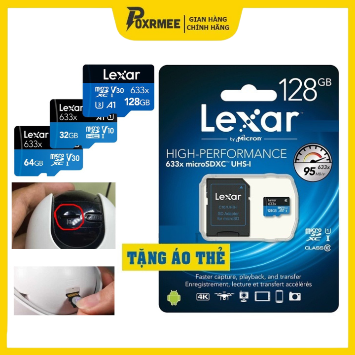Thẻ nhớ Micro SDXC Lexar Cao cấp 128Gb 64Gb 32Gb Chính hãng, Chuyên dụng Camera ip wifi, Camera hành trình, điện thoại