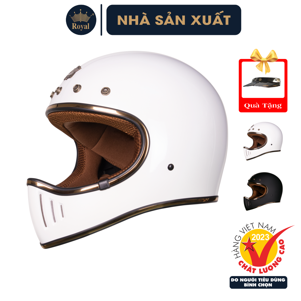 Deal hot mũ bảo hiểm fullface vintage royal h01 + tặng kèm lưỡi trai, túi rút
