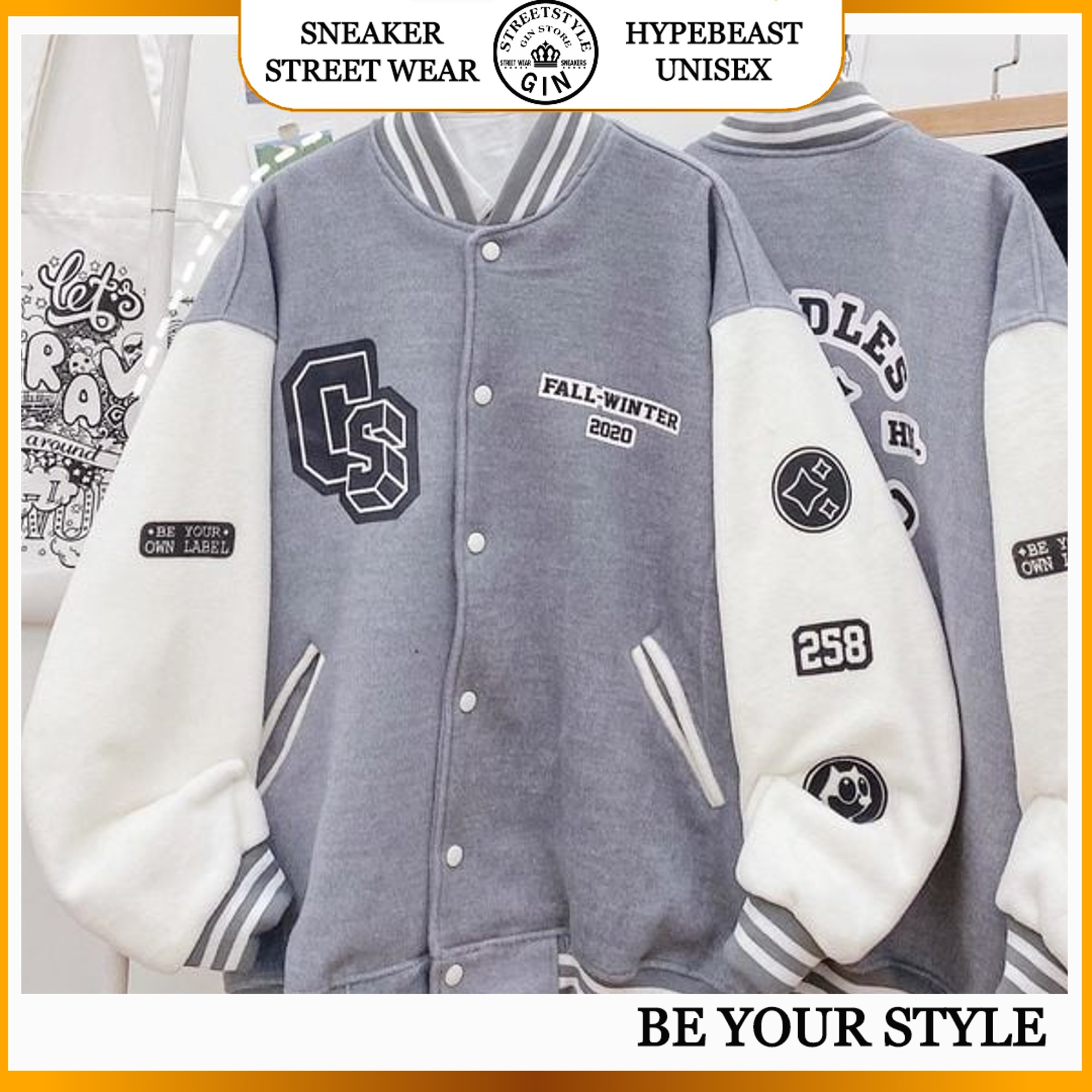 Áo khoác Bomber Nam nữ Kaki oversize form rộng bóng chày Candle Unisex-Gin Store