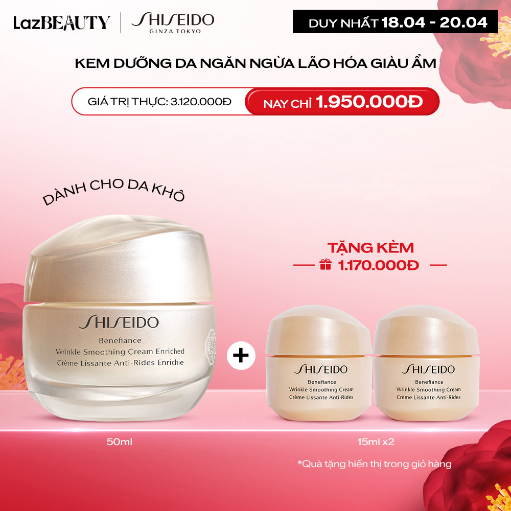 Kem dưỡng da chống lão hóa giàu ẩm Shiseido Benefiance Wrinkle Smoothing Cream Enriched 50ml
