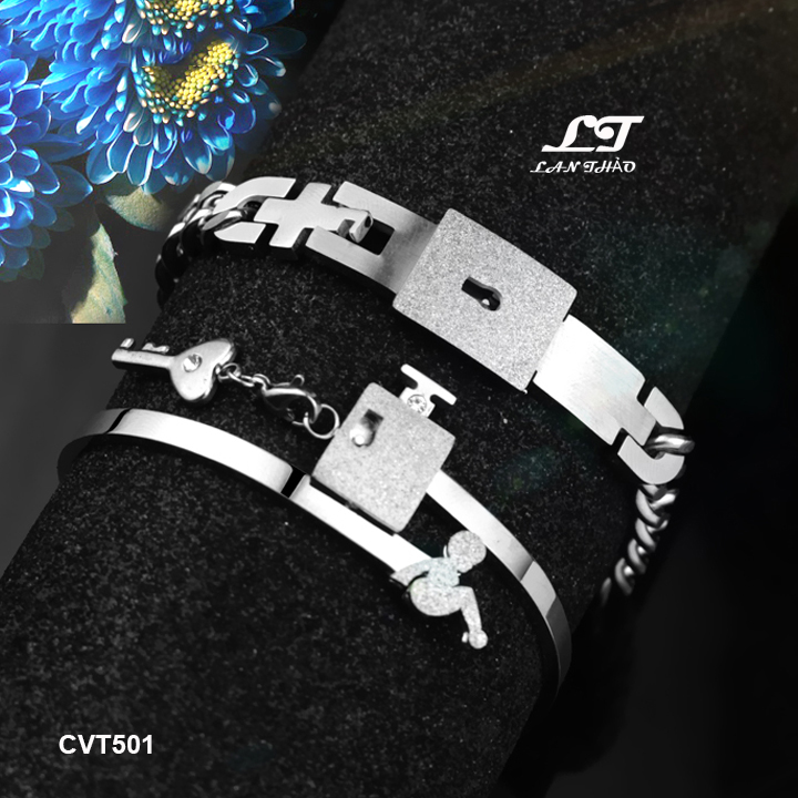 Lắc tay cặp đôi ổ khóa chìa khóa tình yêu Không đen không gỉ sét CVT501