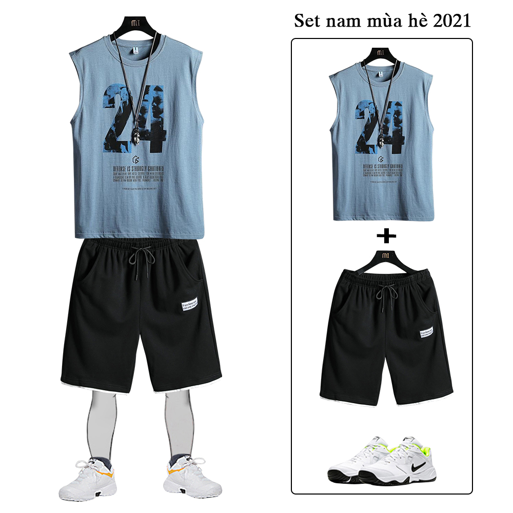 Bộ Quần Áo Thun Nam 24 Áo Thun Ba Lỗ Sát Nách Kết Hợp Quần Shorts Trơn Có Túi Chất Thun Thể Thao Mùa Hè Thời Trang FORHIMCS2 SET NAM 90000160C