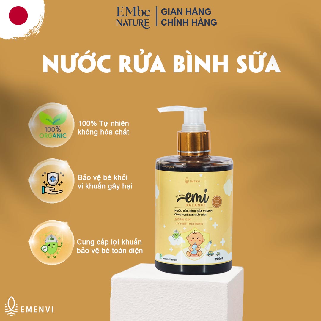 Nước rửa bình sữa EMi Balance công nghệ vi sinh đảm bảo an toàn cho sức khỏe của trẻ dung tích 280ml