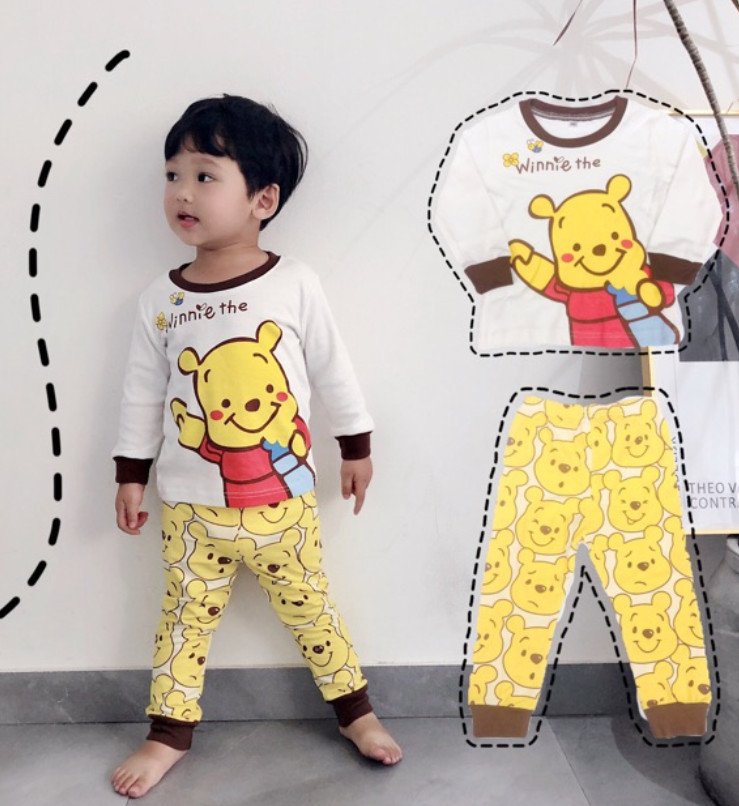 Đồ bộ dài tay bé trai và đồ bộ dài tay bé gái nền trắng cực xinh, TD004 cho bé trai bé gái từ 7-17kg