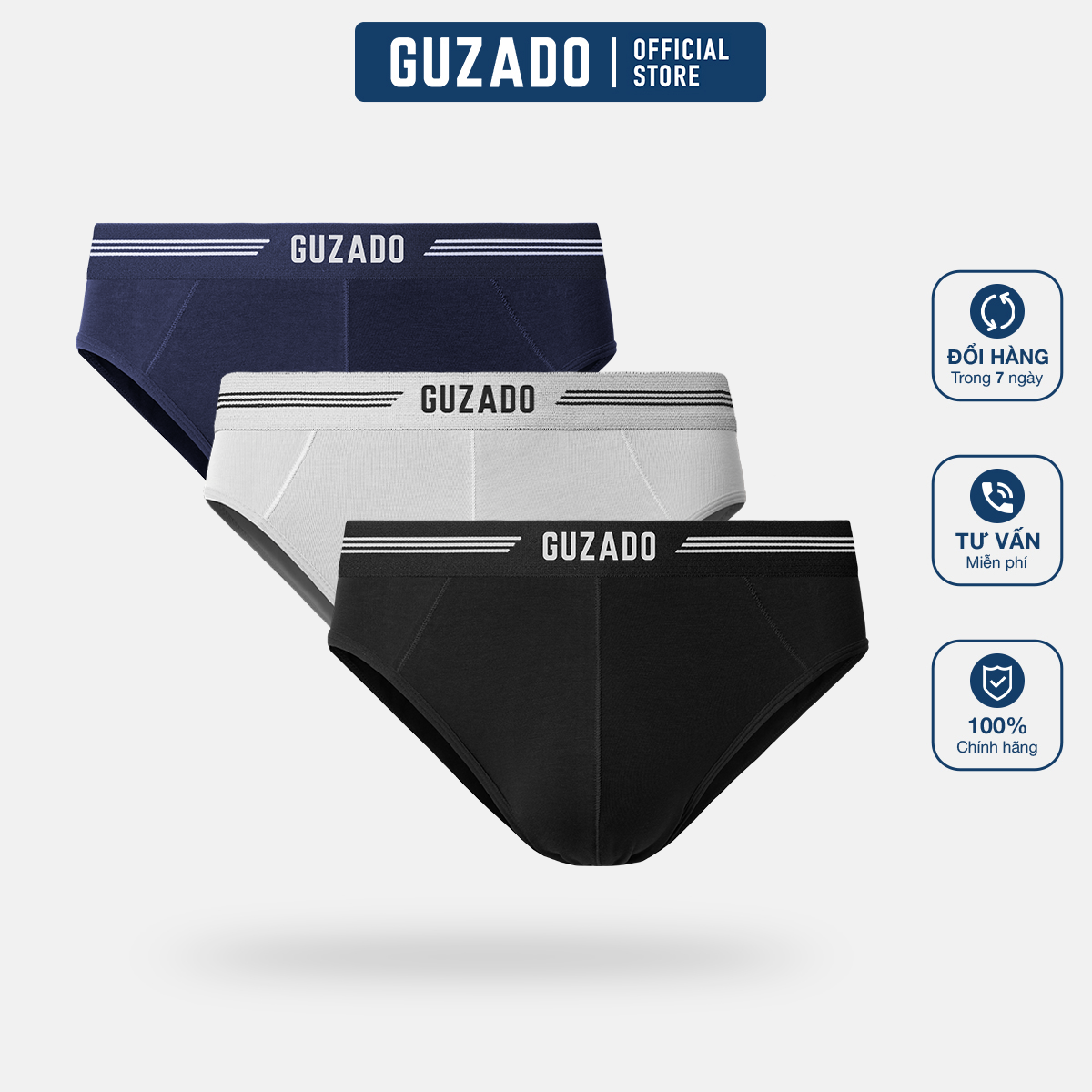   TẶNG 01 TẤT CHỈ 29.12  COMBO 3 Quần lót tam giác Brief nam chất BamBoo kháng khuẩn mềm nhẹ thoải mái GBF02 Thương Hiệu GUZADO 