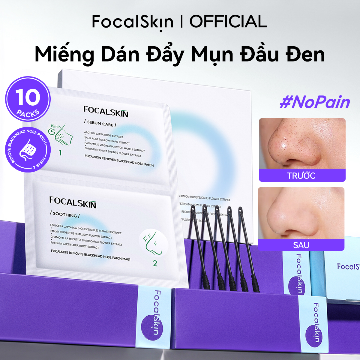  Bộ mặt nạ mụn đầu đen GLYCERIN FOCALSKIN nhẹ nhàng loại bỏ mụn đầu đen  se khít và thông thoáng lỗ chân lông 3ml*2 
