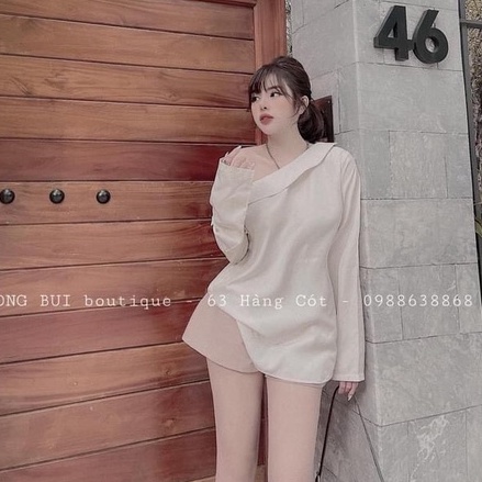 Áo sơmi gu lệch vai khuy sườn
