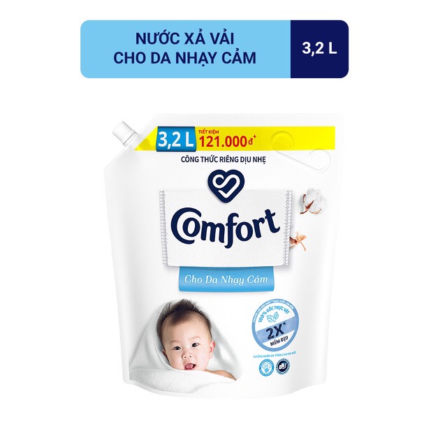 [Mới] Nước xả vải Comfort Cho Da Nhạy Cảm Túi 3.2L công thức dịu nhẹ 2 lần - Phù hợp với cả em bé