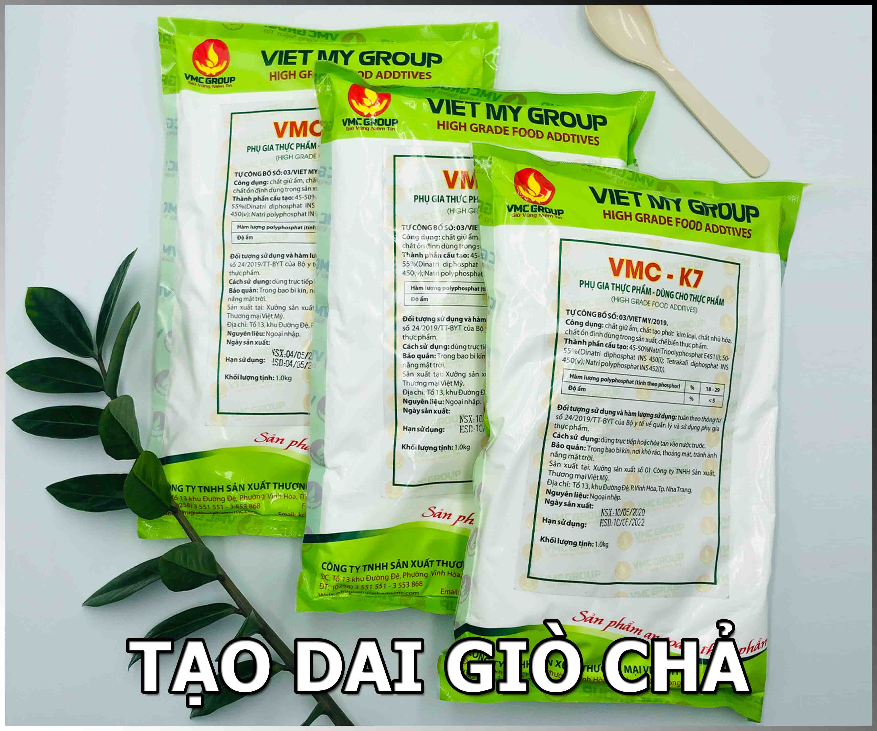 VMC K7 phụ gia tạo DAI DÒN cho GIÒ, CHẢ, CHẢ CÁ, CHẢ MỰC, NEM CHUA thay thế Hàn The