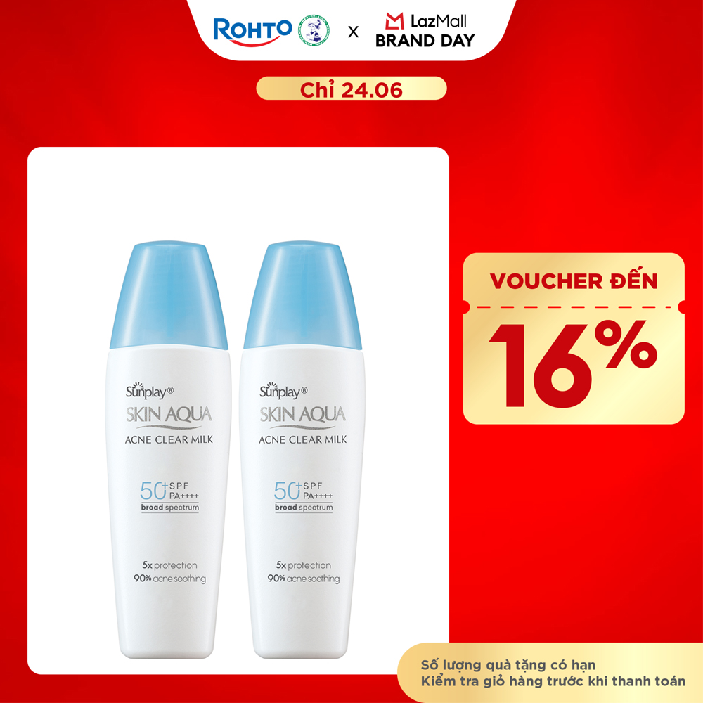 [VB] Bộ 2 Kem chống nắng Skin Aqua cho da mụn, dạng sữa dùng hàng ngày Sunplay Skin Aqua Acne Clear Eco Việt Nam SPF 50, PA++++ 25g