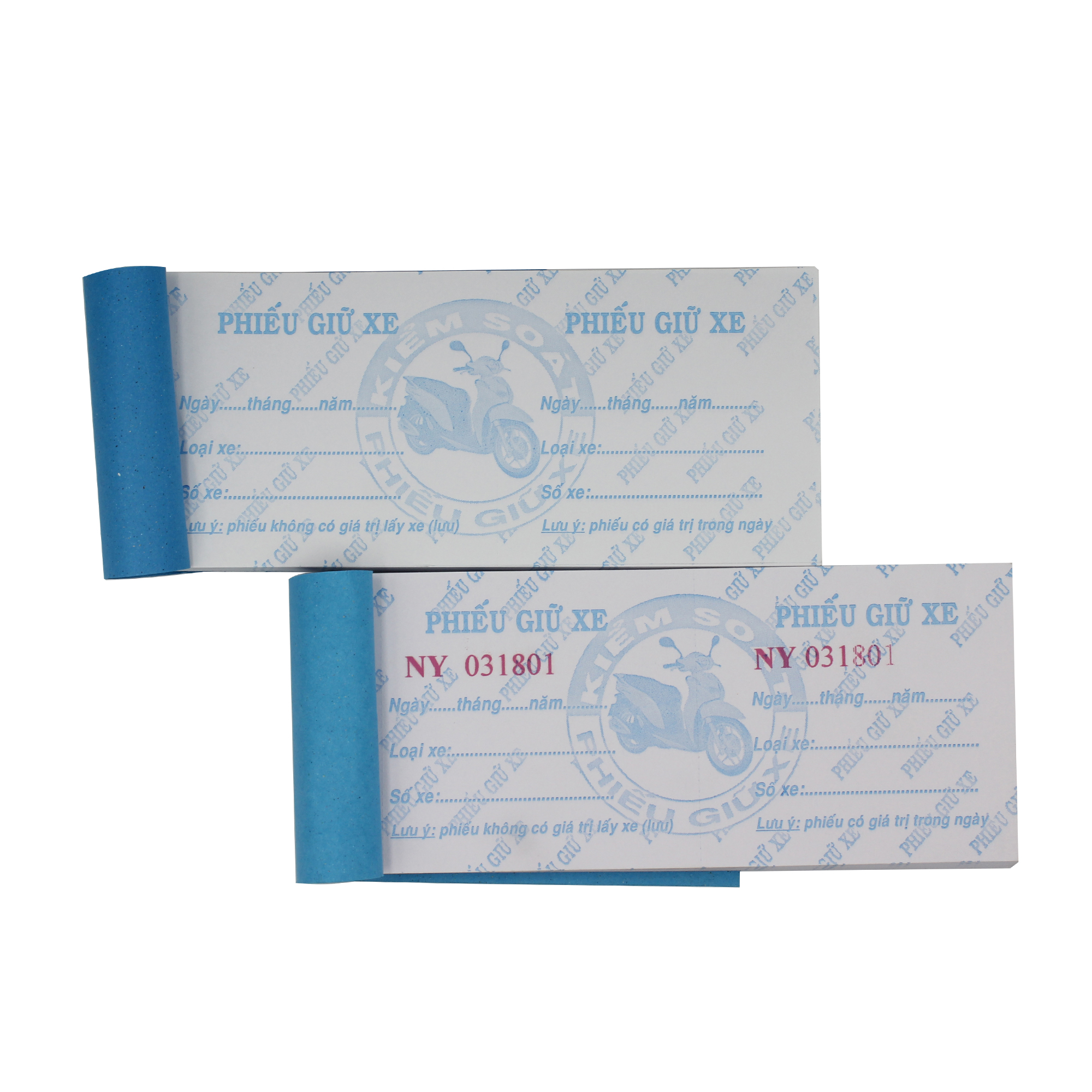 Phiếu giữ xe máy có số - không số, xấp 100 tờ sukado
