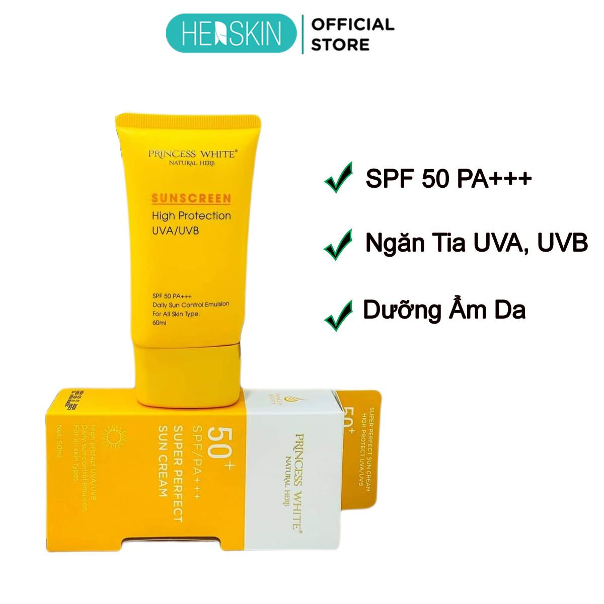 Kem Chống Nắng Vật Lý Dưỡng Trắng, Bảo Vệ Da Sunscreen Princess White HerSkin Tuýp 60ml