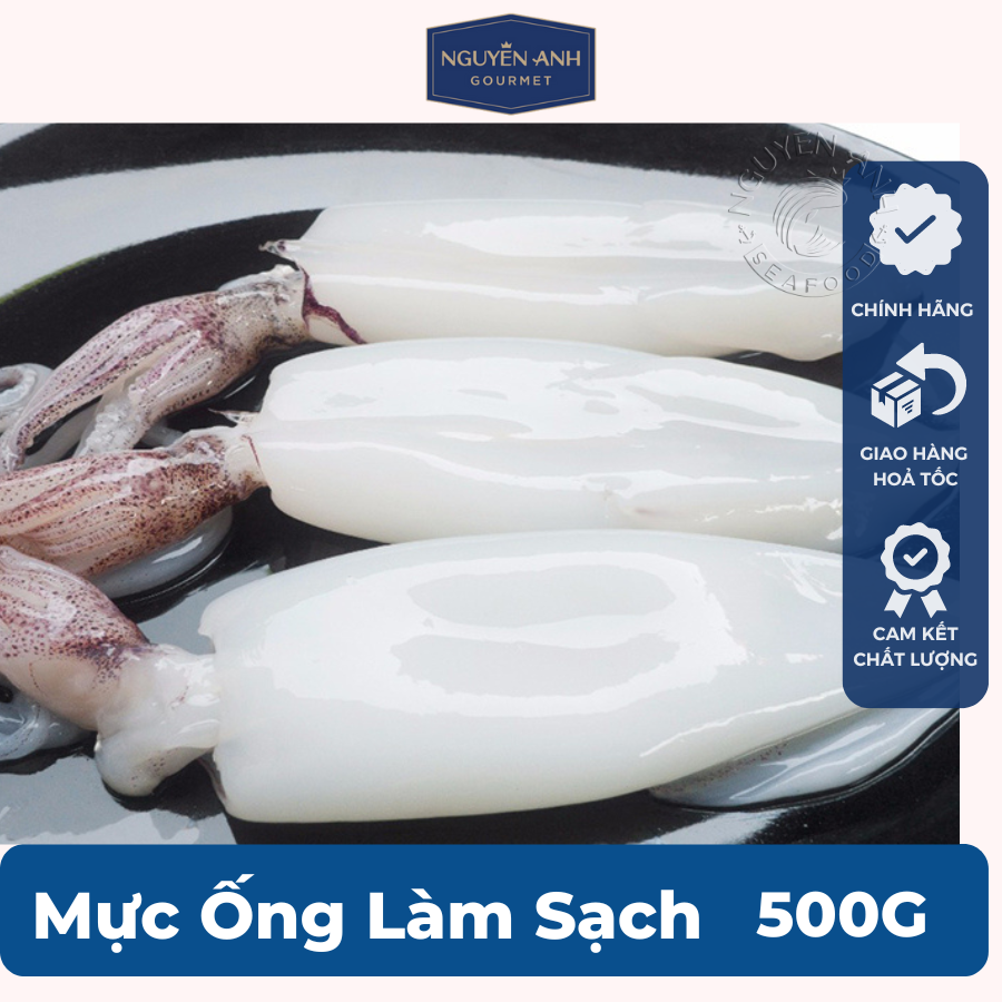 Mực ống làm sạch nhỏ Nguyên Anh đặc sản Phú Quốc hải sản tươi sống như cá, tôm tươi, mực tươi loại 500gr Hải Sản Nguyên Anh. [ 30-35/1KG]