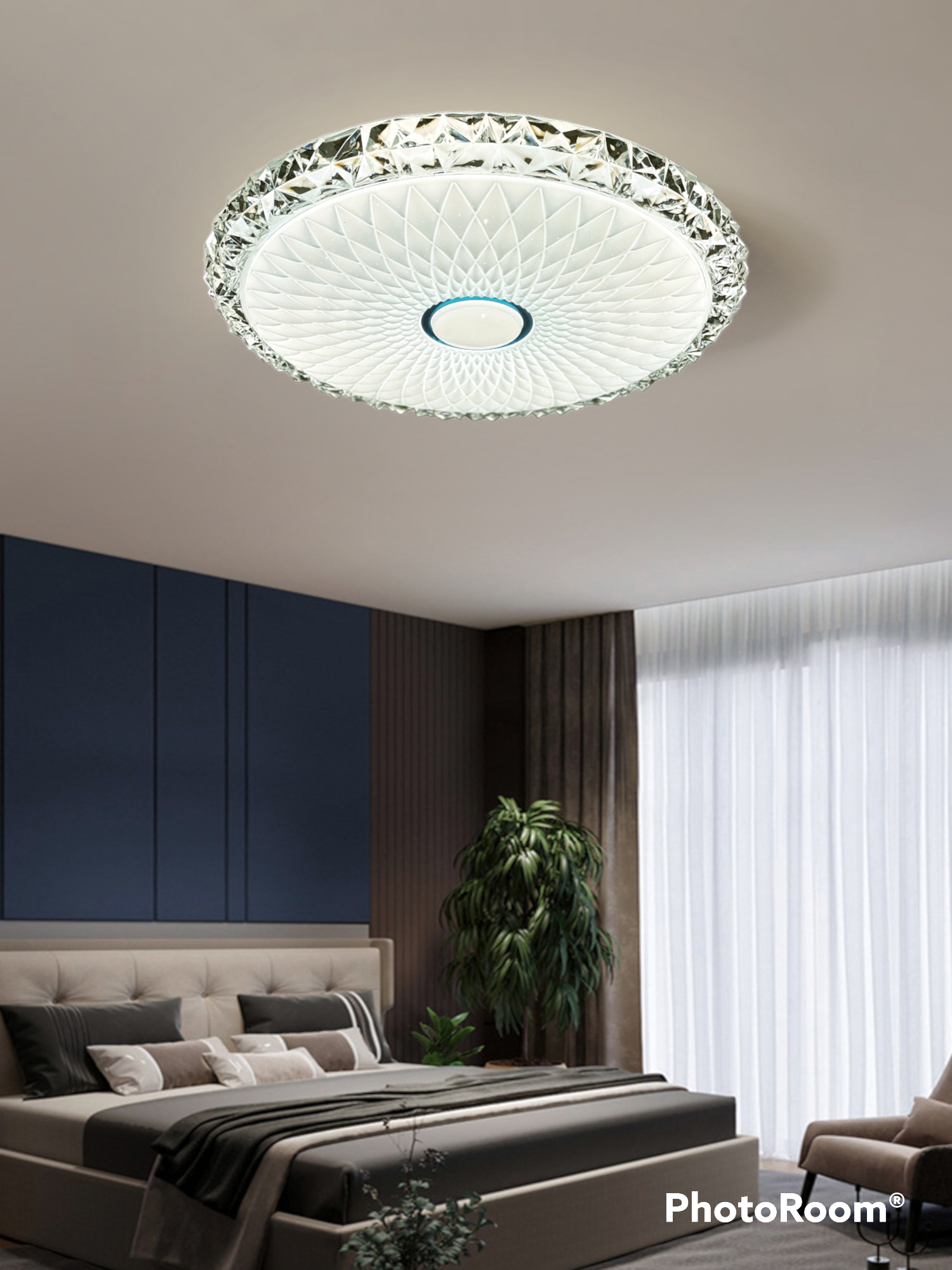 Đèn led - đèn ngủ ốp trần trang trí phòng ngủ, đèn trang trí phòng khách siêu sáng 120W đèn ốp trần sáng đổi 3 màu 50cm MKF20