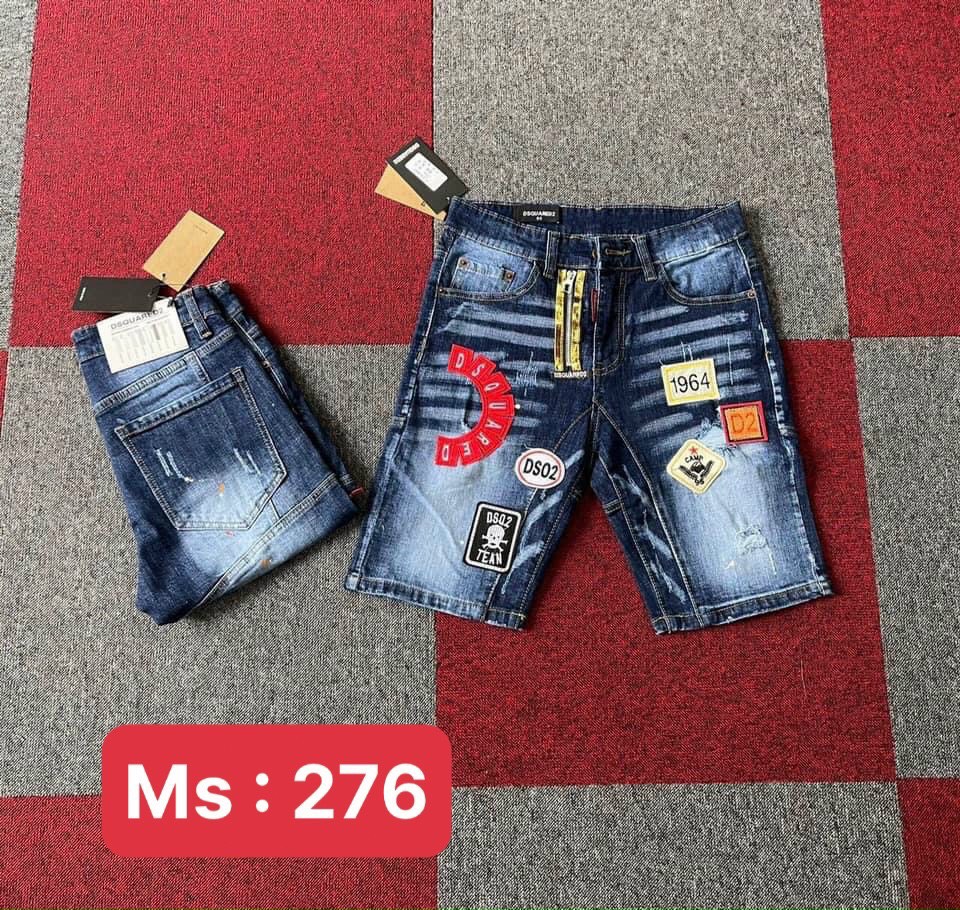 Quần short jean nam màu xanh cao cấp phối logo chuẩn thời trang hàng SHOP
