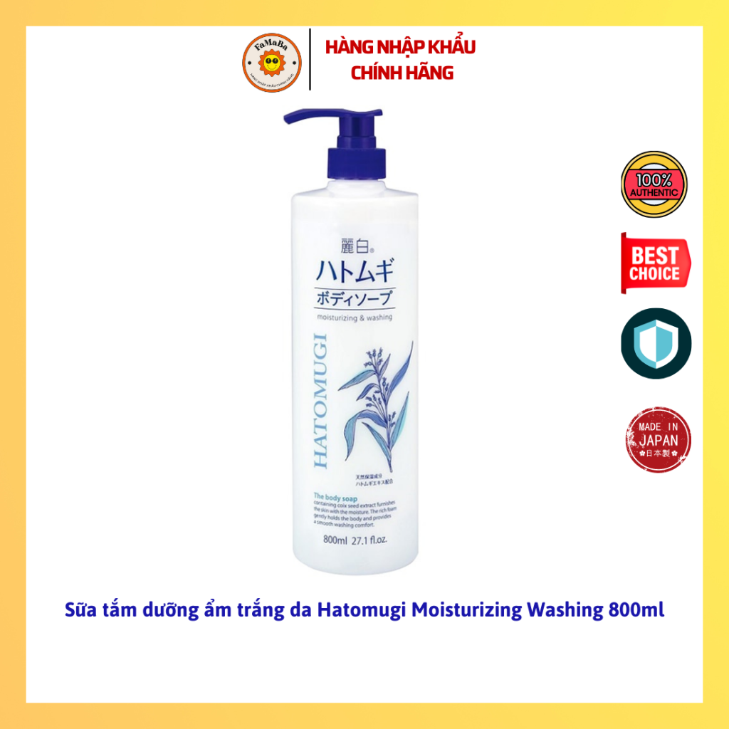 Sữa tắm dưỡng ẩm trắng da Hatomugi Moisturizing Washing 800ml