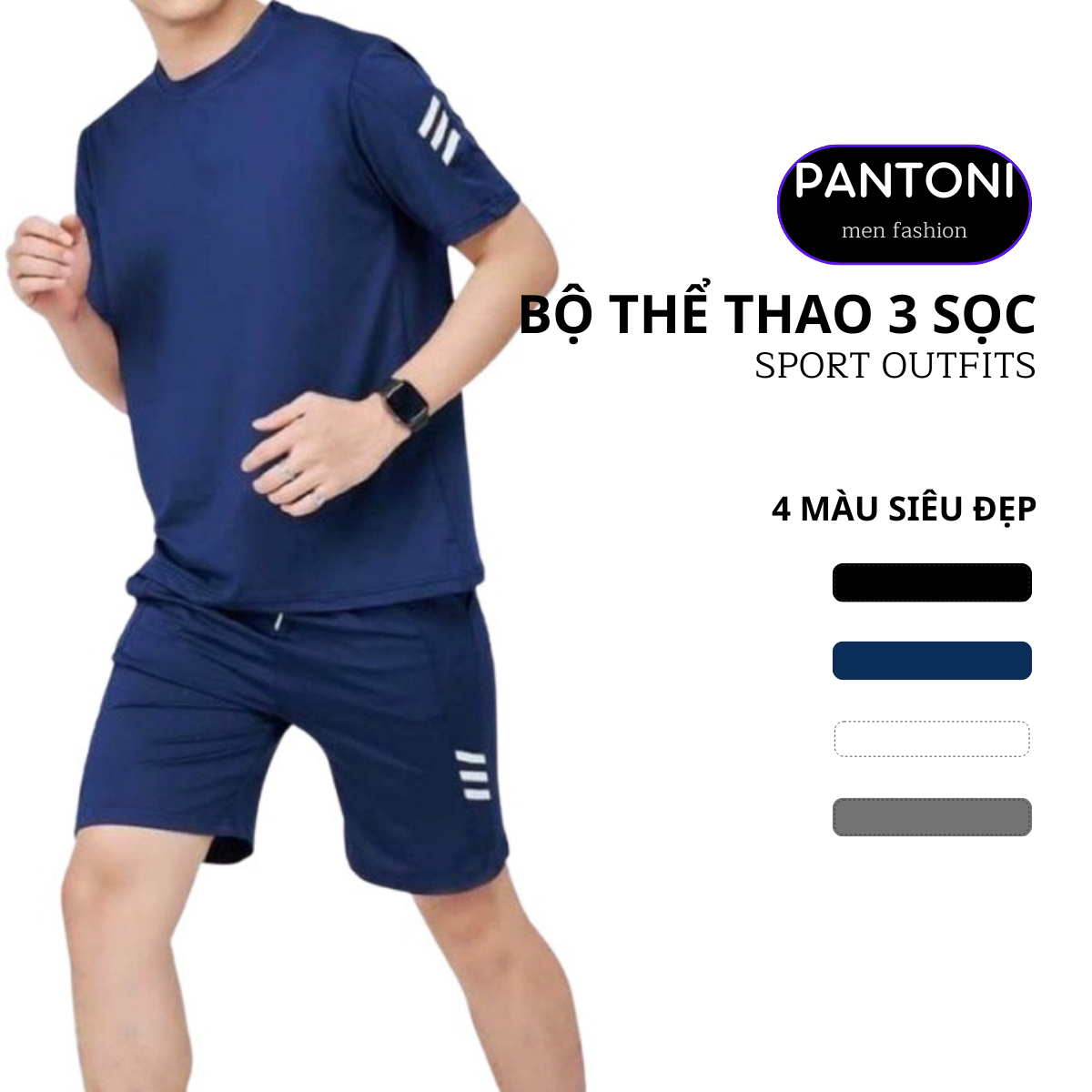 Bộ quần áo thể thao nam 3 soc PANTONI, chất thun lạnh cao cấp, thoáng mát thấm hút mồ hôi (BH3S)