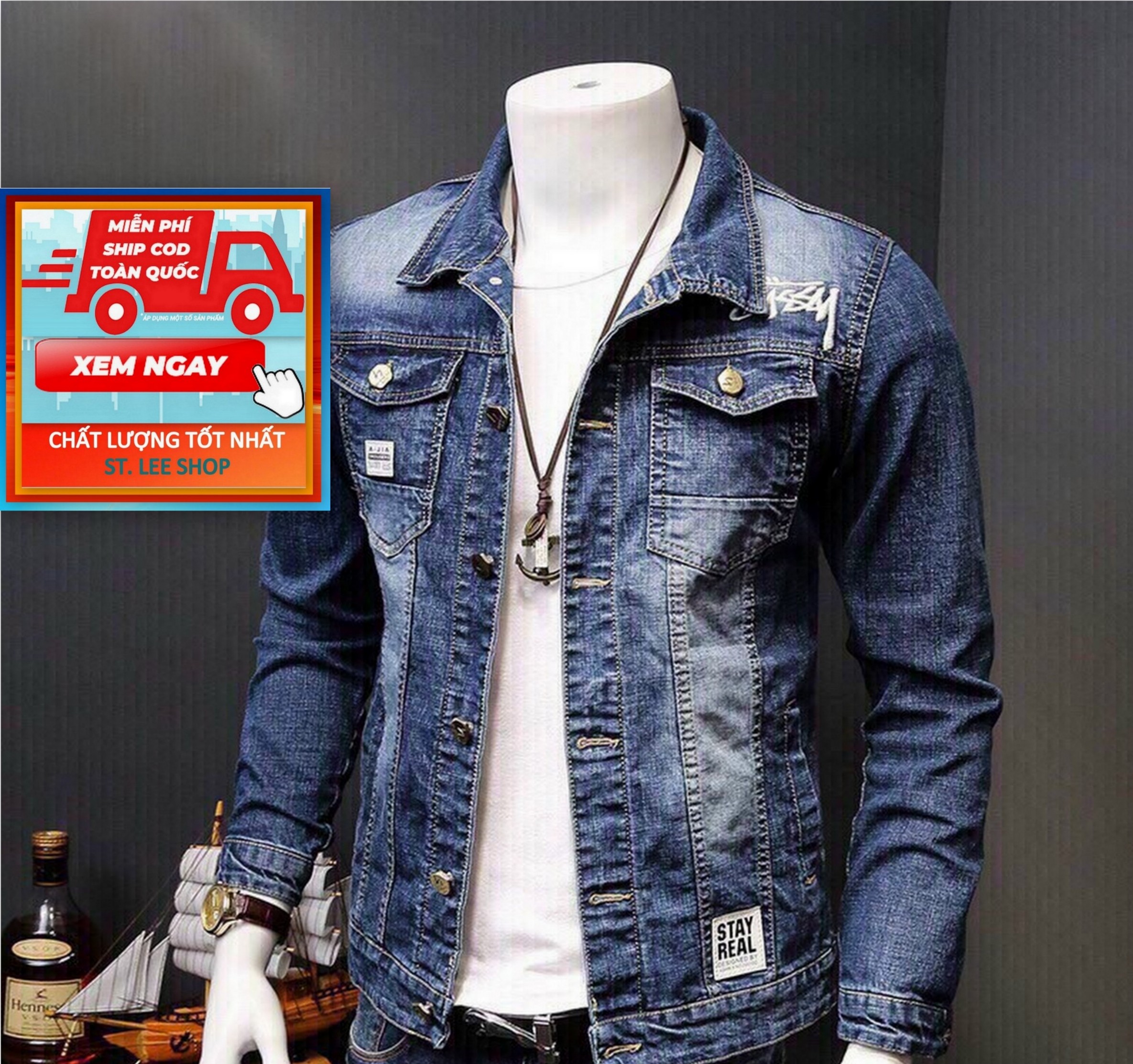 áo khoác jean nam cao cấp hàng hiệu ST.LEE SHOP STVT111siêu hot bao đẹp thiết kế đơn giản hình thật 100% trẻ trung cá tính thời trang ST.LEE SHOP TNA0087