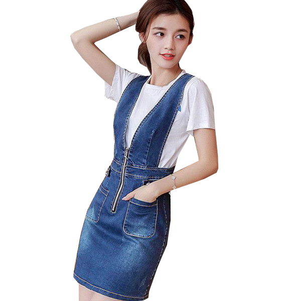 Đầm yếm jeans phối dây kéo d698