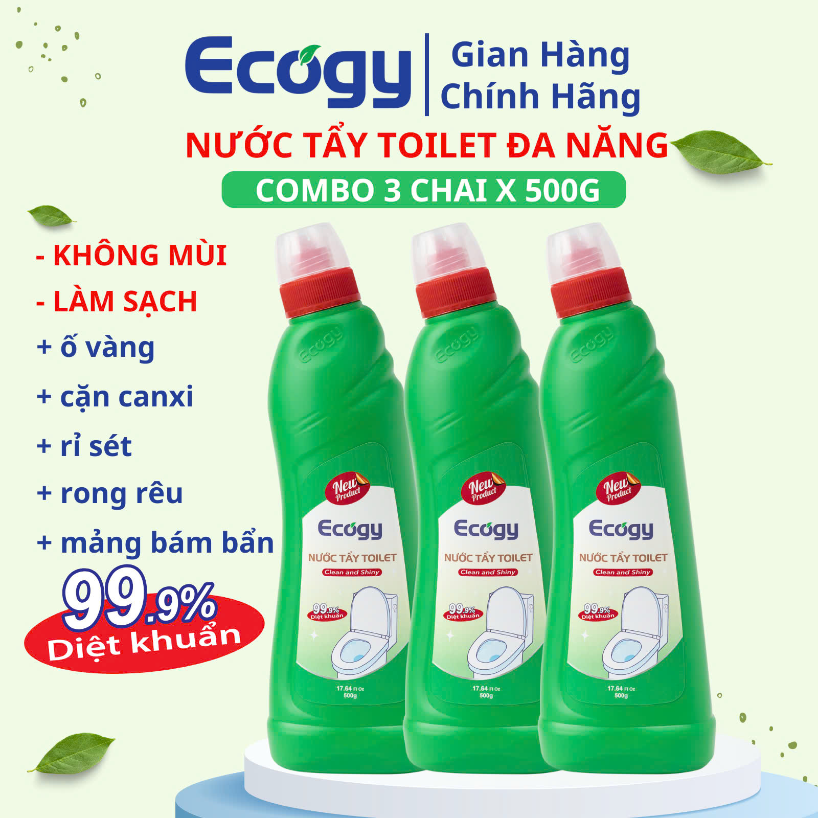 Nước tẩy Toilet đa năng Ecogy; Hỗ trợ làm sạch các mảng bám, cặn canxi trên bồn cầu. chậu rửa..