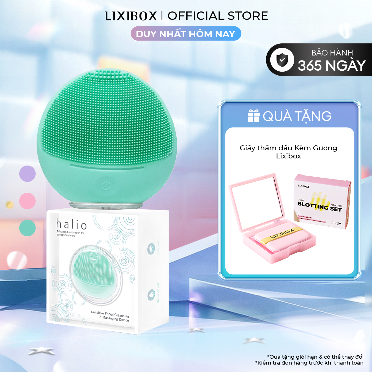 [CƠ HỘI CUỐI] Máy Rửa Mặt Dành Cho Da Nhạy Cảm Sóng Âm Sạch Sâu Halio Sensitive Facial Device Sweet Mint Kèm Hộp Treo