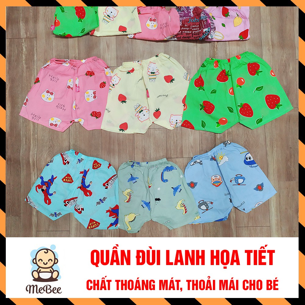 Quần đùi lanh họa tiết mềm mịn, thoáng mát cho bé 3-15kg