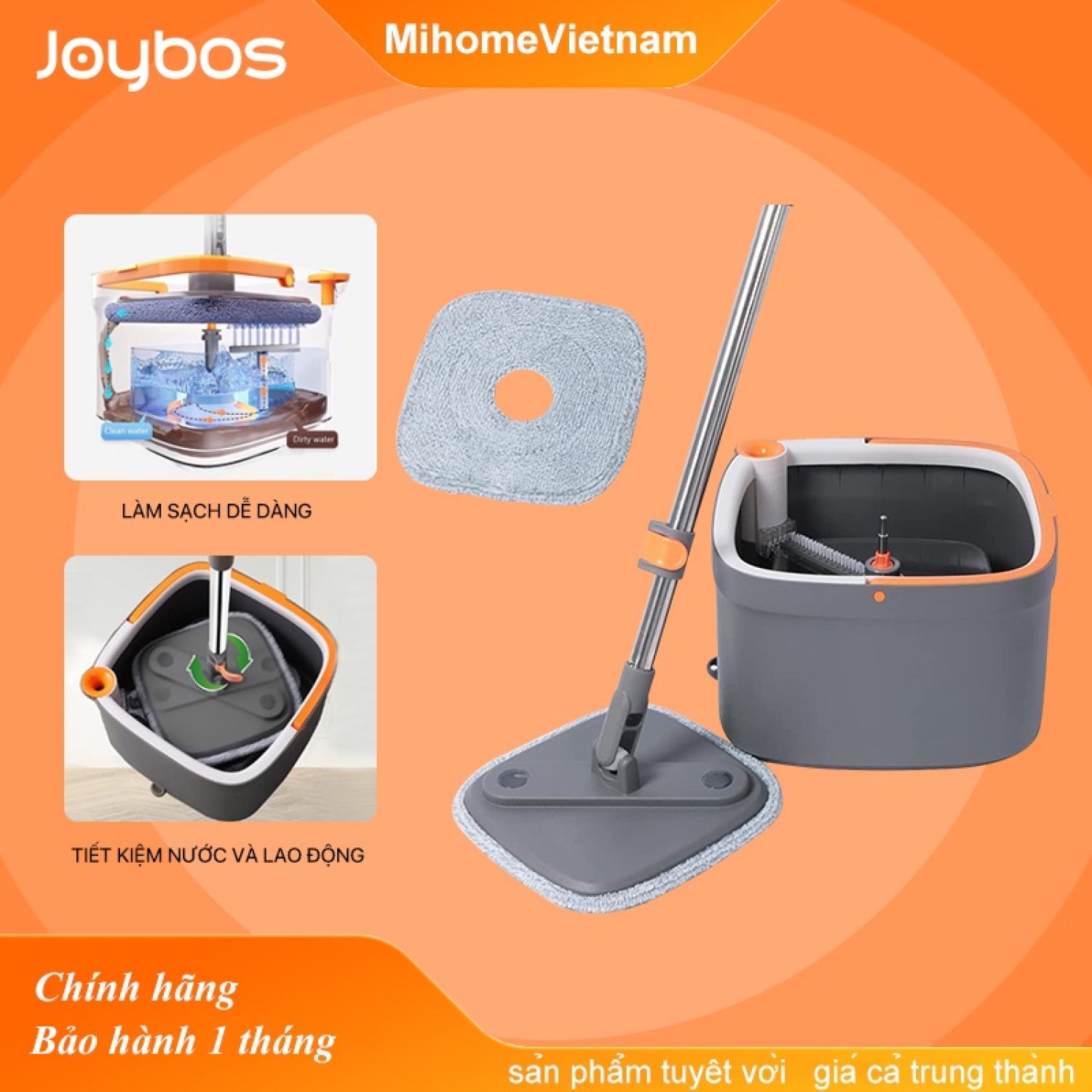 [Kèm 2 khăn]Cây Lau Nhà Và Xô xiaomi youpin Joybos JBS-ZXTB-M16- Bộ Lau Nhà , tách nước bẩn