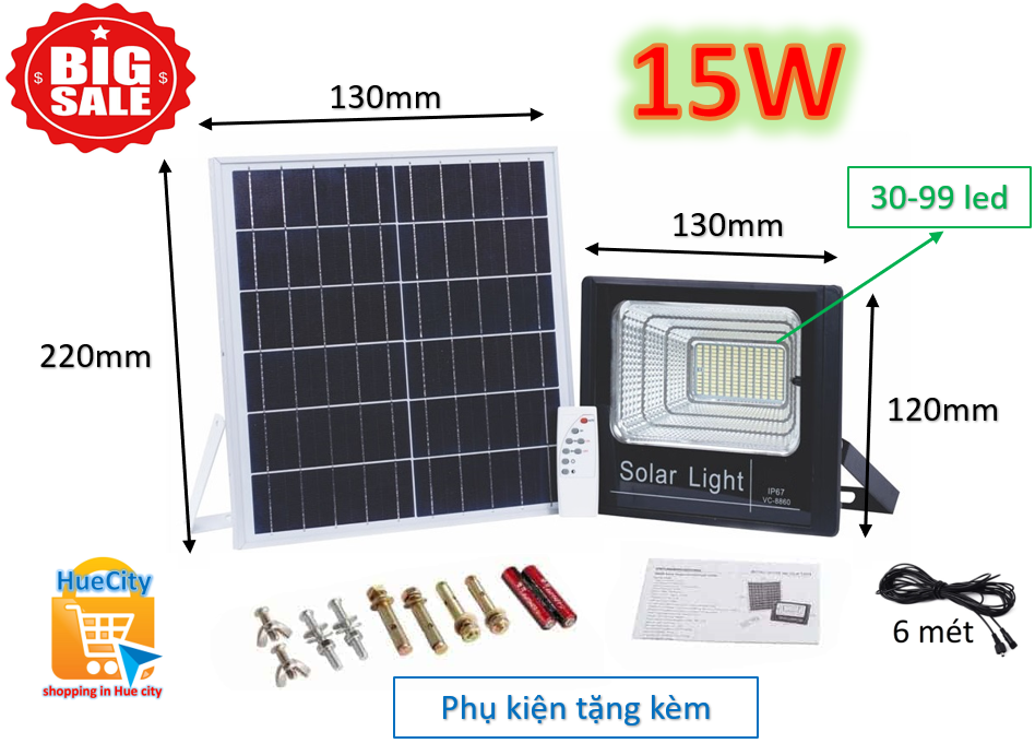 Đèn led năng lượng mặt trời 15W