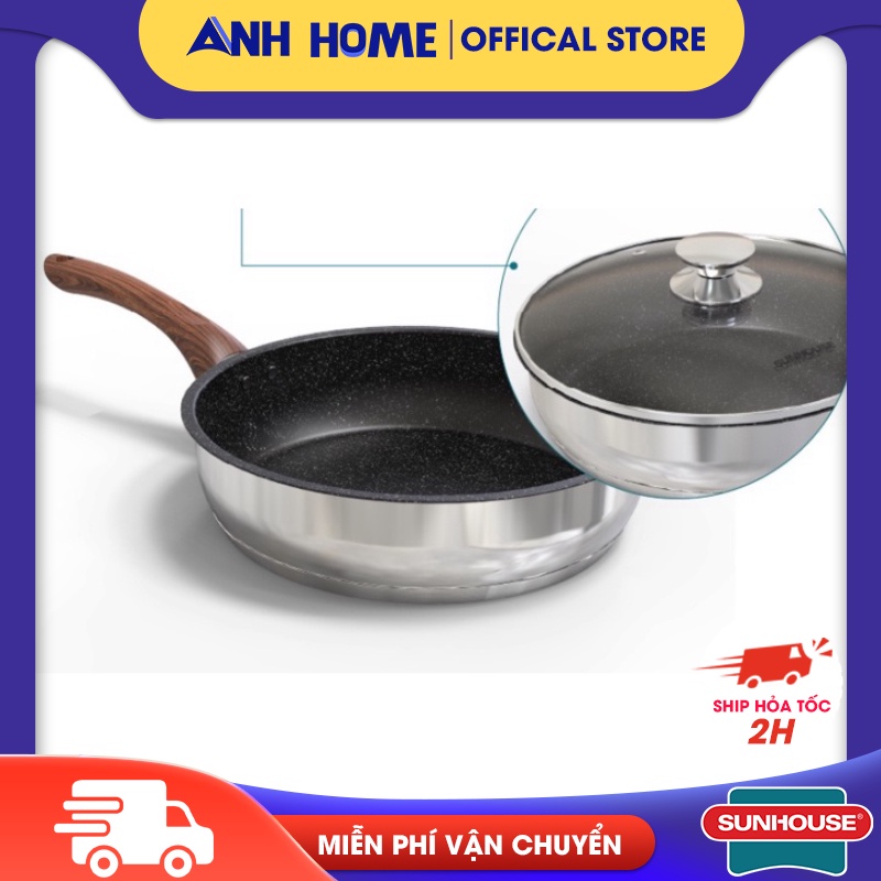 Chảo inox 304 vung kính đáy từ sunhouse chống dính - gia dụng anh home cao cấp