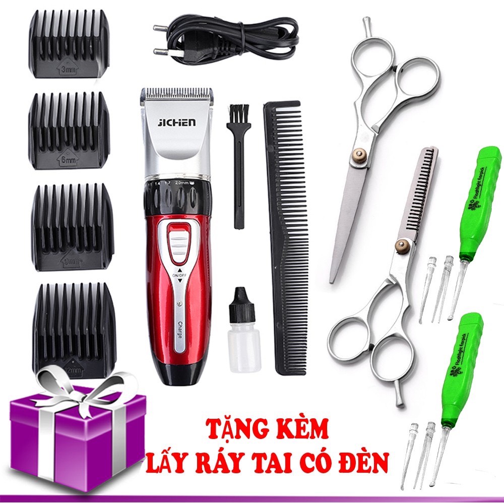 [CAO CẤP] Tông Đơ Cắt Tóc JICHEN, Tông Đơ Hớt Tóc Gia Đình, Bộ Tăng Đơ Hớt Tóc Chuyên Nghiệp, Pin Xạc Tặng kéo cắt và tỉa