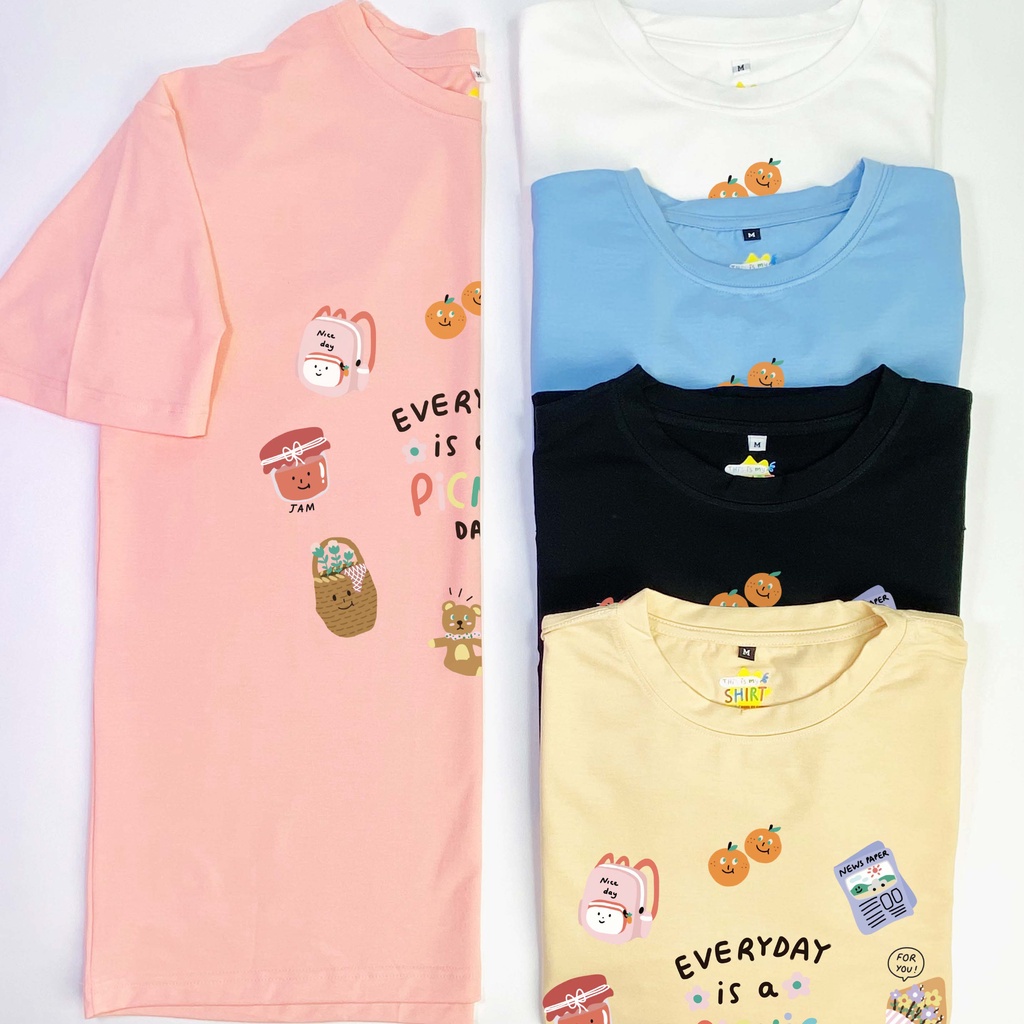 Áo thun unisex everyday is a picnic day 100% cotton oversize tay lỡ form rộng