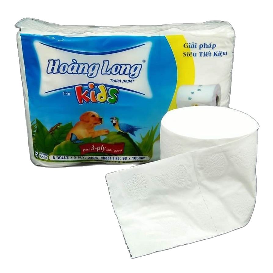 LỐC 6 CUỘN GIẤY VỆ SINH HOÀNG LONG KIDS KHÔNG LÕI