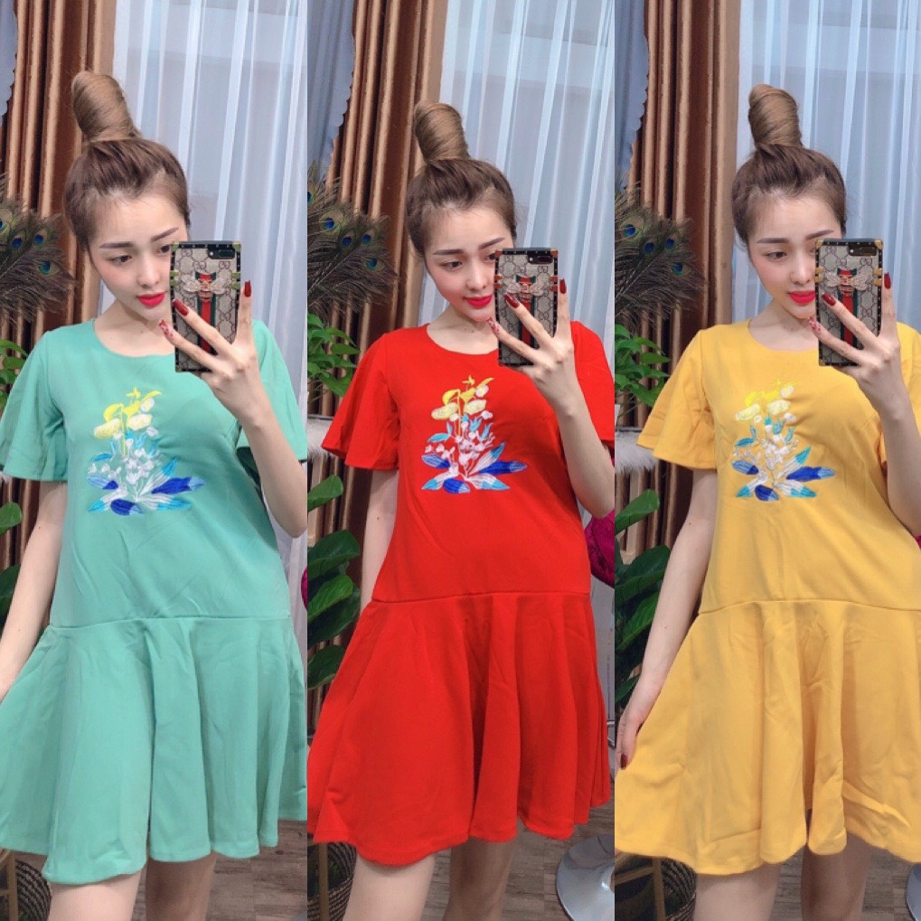 Đầm suông hoa thêu cực xinh có size 40-65kg - mt16