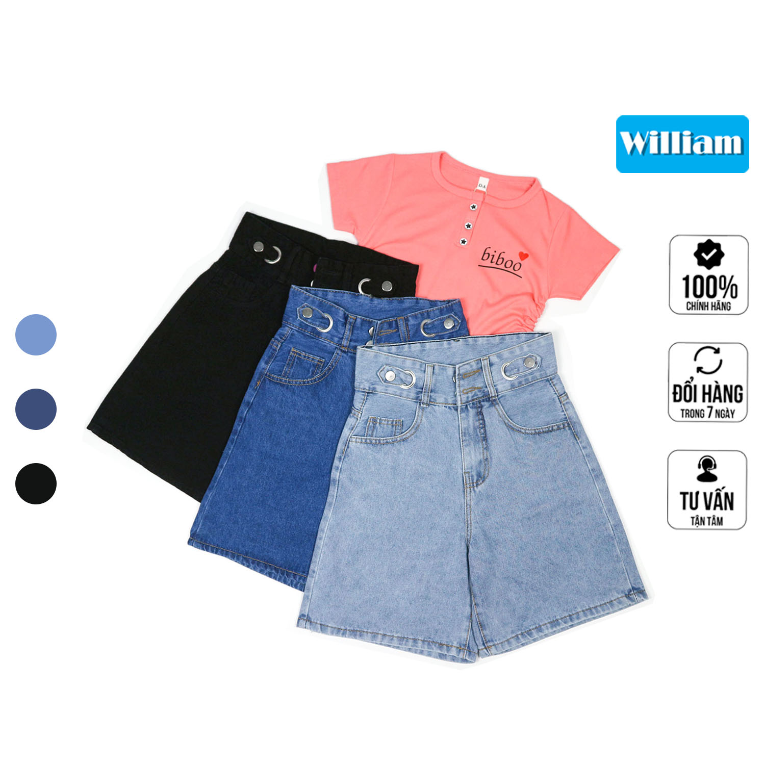 Quần jean ngố nữ lưng cao ống rộng, chất liệu jean denim sành điệu William - AT179 A
