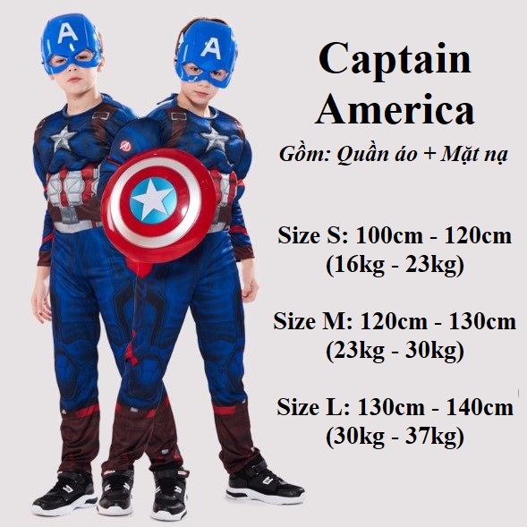 (Trẻ em) Trang phục hóa trang Siêu Anh Hùng Marvel Captain America Đội Trưởng Mỹ bán kèm phụ kiện