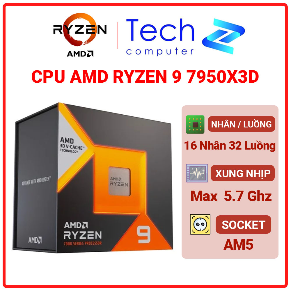 Cpu amd ryzen 9 7950x3d new box bảo hành 3 năm