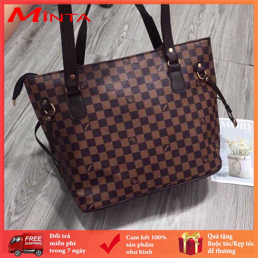 [CÓ VIDEO+ẢNH THẬT] Túi Xách Công Sở Nữ Đựng A4 Giáo Án, Túi Xách Tay Size To Màu Nâu Kẻ Ô Caro Thời Trang - Minta