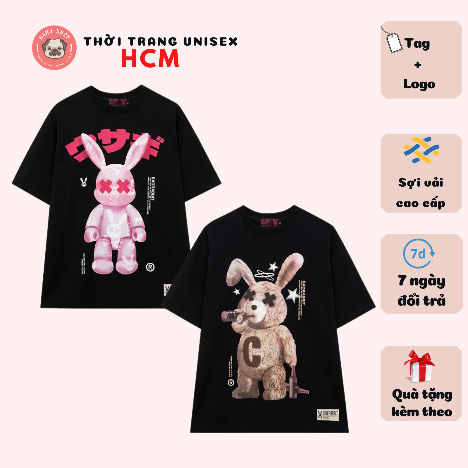 Áo thun Bad Rabbit Say Tee Drunk Tee unisex nam nữ tay lỡ form rộng full tag vải cotton dày mịn Thời trang Unisex HCM AL221